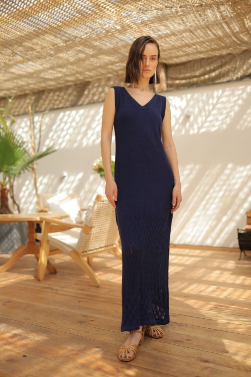 robe tricotée bleu marine 2