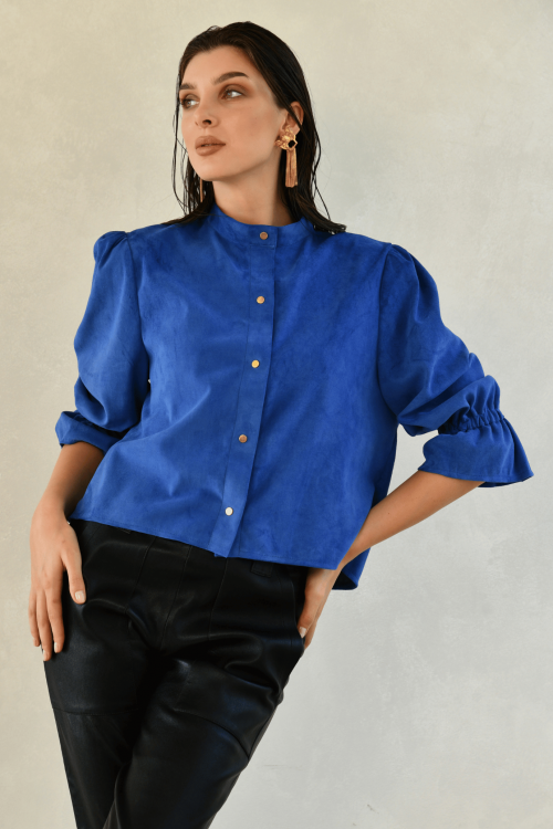 chemise en cuir boutons pression bleu 1